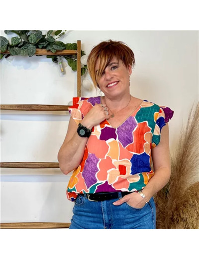 K263- Top Coloré dos boutonné (T36-T40) (orange)