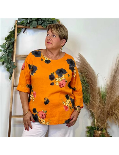 Z151- Tunique coton "FLEURS" (Gt) 🇮🇹 (orange)