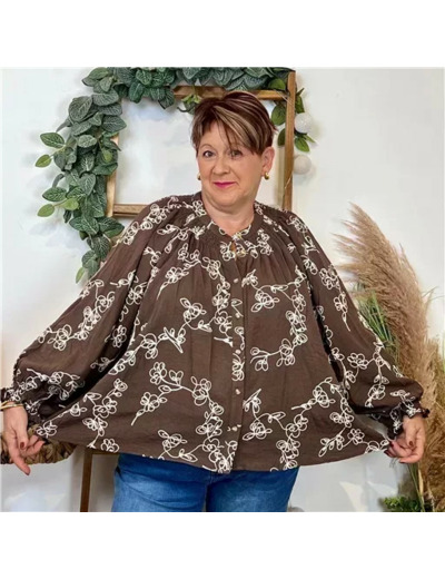 K075- Chemise Brodée By One (T40-T48) (marron)