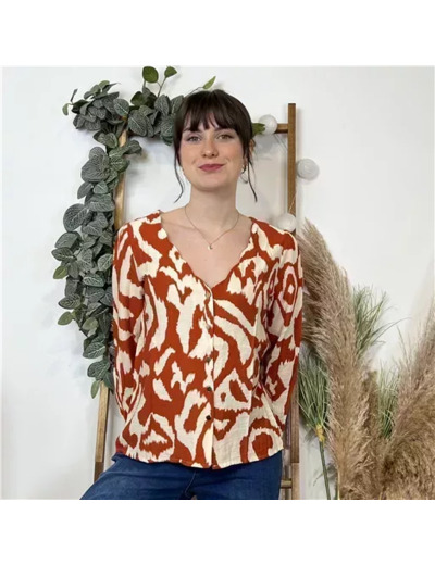 K610- Chemise col V imprimée (T36-T40) (rouille)