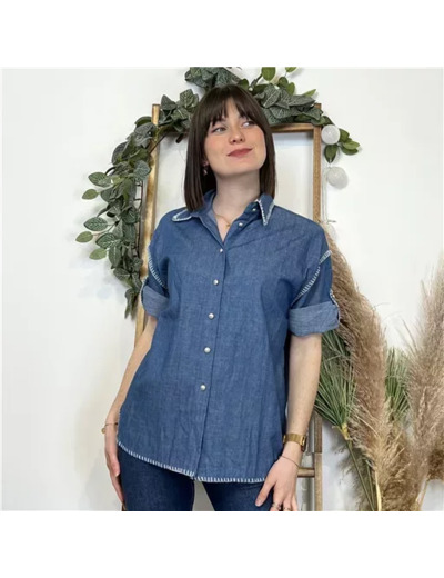 K472- Chemise finitions surpiquées (T36-T40) (bleu jeans)