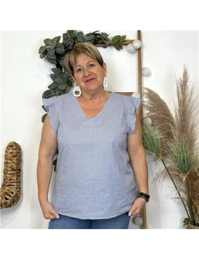 L168- Top Maëlle rayé (T40-T48) (bleu indigo)