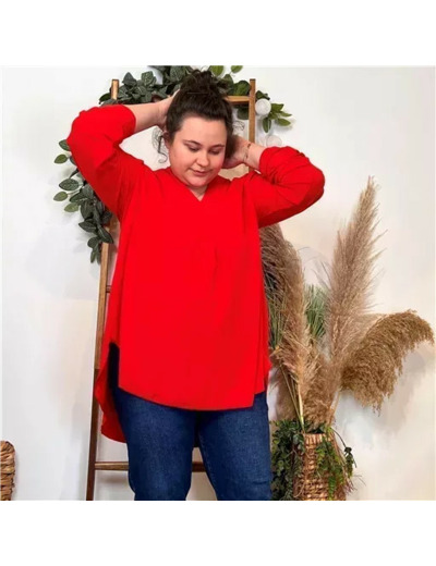 Z372- Blouse Mi-longue unie (TU) 🇮🇹 (rouge)