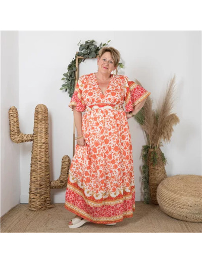 K226- Robe longue « By One » (T40-T48) (corail)