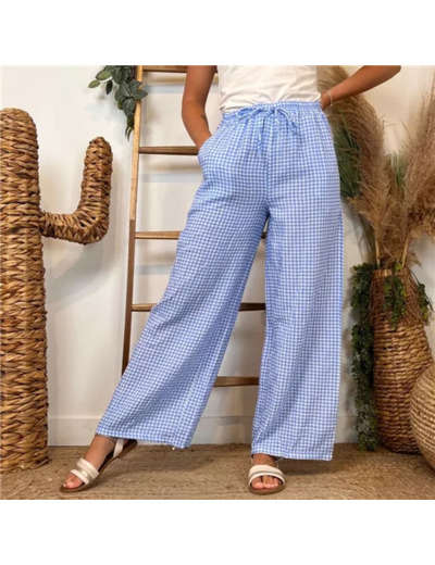 L759- Pantalon Vichy (Tu) 🇮🇹 (bleu ciel)