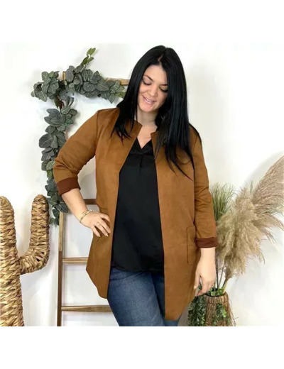 Z554.- Veste ouverte en suédine 🇮🇹 (camel)