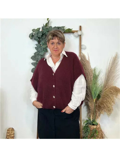 Z143- Gilet boutons fantaisies (Gu) (bordeaux)