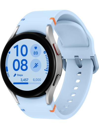 SAMSUNG Galaxy Watch FE Argent (Bracelet Silicone Bleu) - Neuf