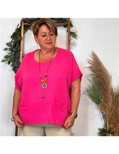 K196- Tunique coton & collier (Tu) 🇮🇹 (fuchsia)