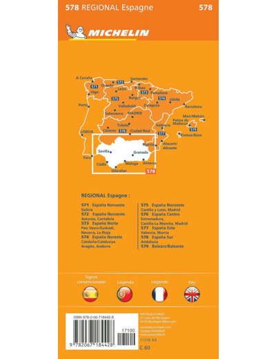 CARTE REGIONALE ESPAGNE SUD : ANDALUCIA