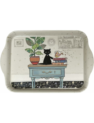 KIUB Mini Plateau avec un chat - Motif chat à son bureau de travail- mélamine de qualité - Taille Mini 14*21CM