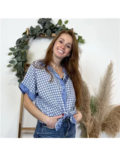 K495- Chemise à nouer Vichy (Tu) (bleu indigo)