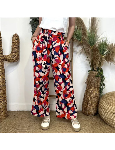 L033- Pantalon Palazzo By One (T36-T40) (marine) (multicolore)