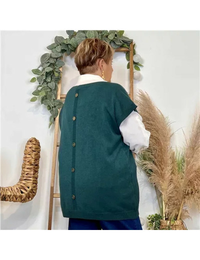 Z102- Pull sans manches dos boutonné (vert sapin)
