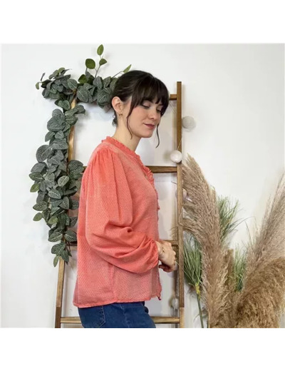 K517- Blouse unie Soie 30% (Tu) (corail)