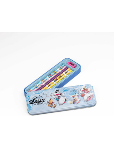 Diddl - Plumier métal 6 crayons de couleurs Crayons Couleurs Illustrés + Taille-Crayon - Coffret Papeterie Vintage Années 90 - Idée Cadeau Mignon Enfant & Fan Nostalgique