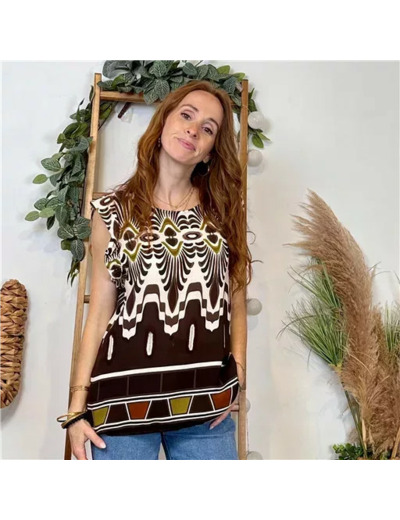 K123- Top «Imprimé Incas» (Tu) 🇮🇹 (marron)