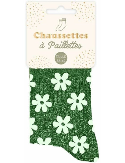 STC, Chaussettes paillettes courtes - Vert Fleur (taille unique 36-42)