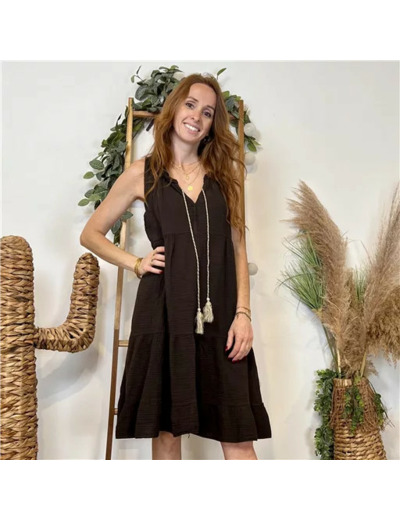 K135- Robe coton Pompon (Tu) (Tu) 🇮🇹 (marron)
