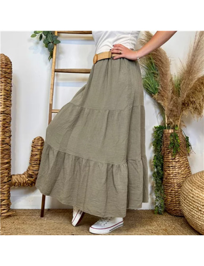 L723- Jupe gaze de coton + ceinture (Tu) 🇮🇹 (taupe)
