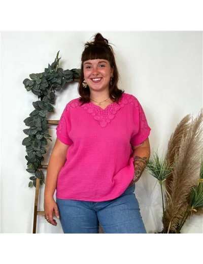 Z348- Blouse Brodée coton (GT) 🇮🇹 (fuchsia)