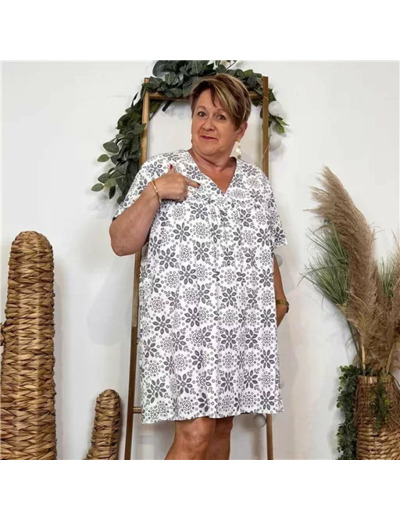 K144- Robe-Short Imprimée (T40-T48) (blanc)