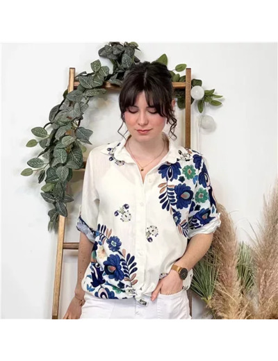 K328- Chemise Florale (Tu) 🇮🇹 (marine)