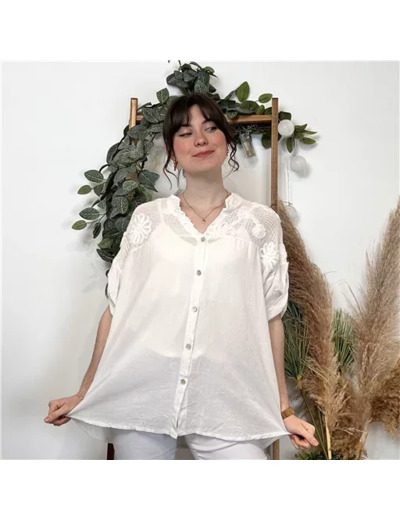 K401- Chemise coton brodée (Tu) 🇮🇹 (blanc)