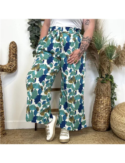 L831- Pantalon Palazzo By One (T40-T48) (vert céladon)