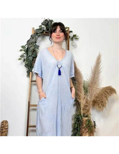 K340- Robe coton délavé (Tu) 🇮🇹 (bleu ciel)