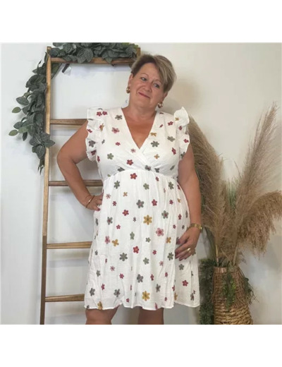 K301- Robe coton "By One" (T40-T48) (blanc)