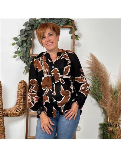 K099- Chemise coton imprimée (Tu) 🇮🇹 (noir)