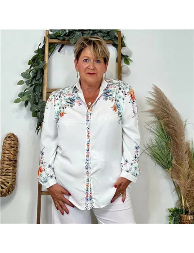 Z759- Chemisier satiné imprimé (T44-T52) (vert d'eau)