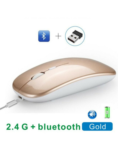 Souris clic silencieux - sans fil Bluetooth rechargeable Or