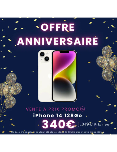 OFFRE 10 ANS - iPhone 14 128Go d'occasion à seulement 340€