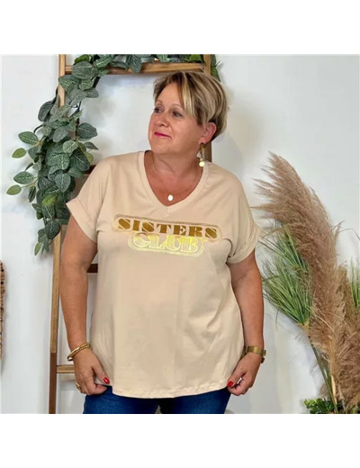 Z149- T Shirt "Sisters Club" (Gt) 🇮🇹 (beige)