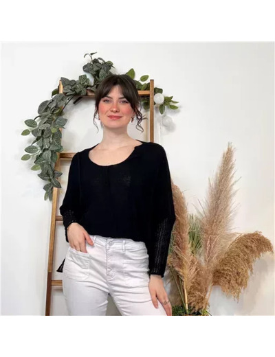 K376- Pull Crop-Top déstructuté(Tu) (noir)
