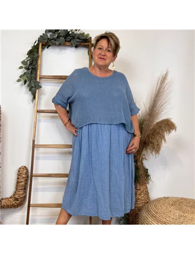 K194- Robe Crop-Top (Tu) (bleu jeans)
