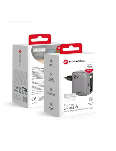 FORCELL F-Energy Chargeur mural 45W USB-C + câble USB-C intégré