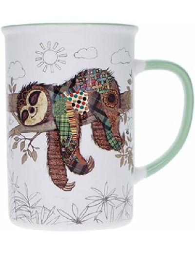 Kiub Grand mug avec des animaux - motif paresseux allongé sur sa branche - matière porcelaine fine - contenance 360ML