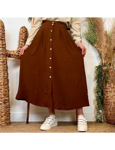 M046- Jupe boutonnée "Maëlle" (T36-T38) (camel)