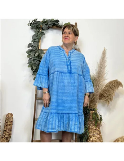 K507- Robe coton délavé C'Mélodie (bleu royal)