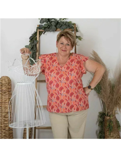 K264- Top Aquarelle dos boutonné (T40-T48) (corail)