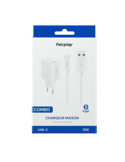 FAIRPLAY COMBO Chargeur (12W) + Câble USB-C (1m) (Blanc)