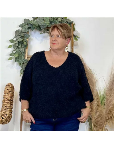 K064- Pull Oversize Maille Bouclette 🇮🇹 (marine)