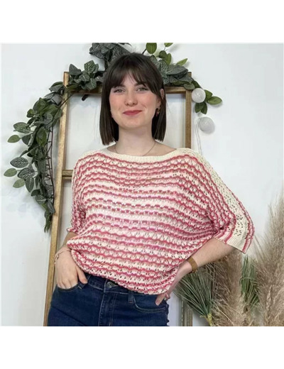 K101- Pull rayé Lurex (Tu) 🇮🇹 (fuchsia)