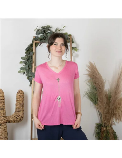 K177- T-Shirt « Girafe» (Tu) 🇮🇹 (fuchsia)