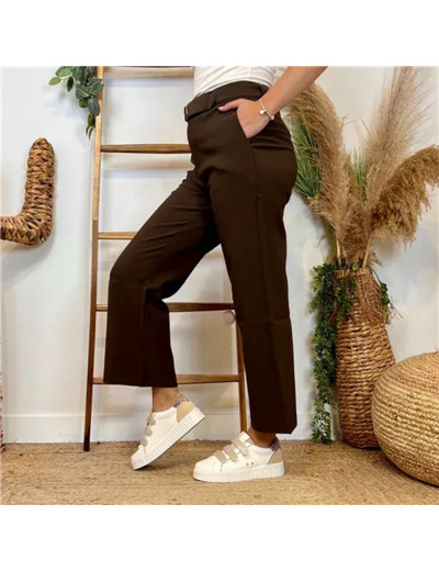 L752- Pantalon Tailleur Taille Haute (T36-T42) (marron)