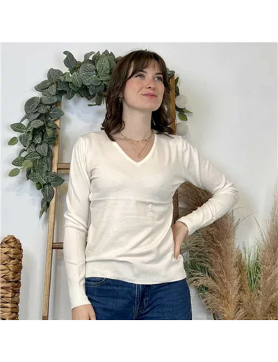 Y372- Pull FIN sans laine «Voggo» (T36-T48) (ecru)