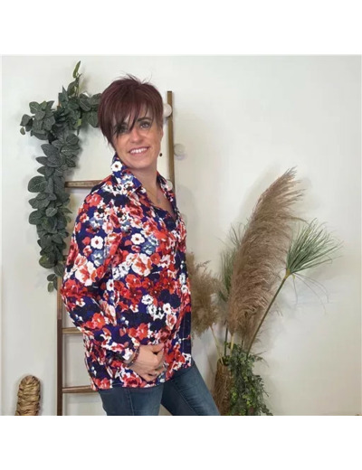 L582- Blouse “By one” fleurs (T36-T40) (rouge)